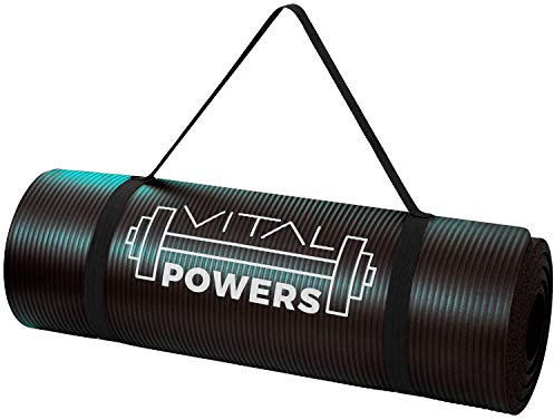 Yogamatte rutschfest Pilates Fitness Trainingsmatte mit Tragegurt | Premium Sportmatte & Gymnastikmatte | extra dick 1,5 cm | 180 x 60 cm | Schwarz