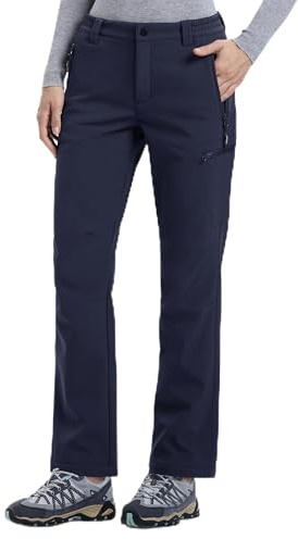 Outdoor Ventures Womens Winter Softshell Trousers Waterproof Pants Warm Fleece Lined Ski Snow Hiking Pants Dark Blue 31L*12