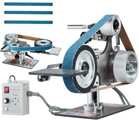 VEVOR Bandschleifmaschine 550 W mit variabler Geschwindigkeit und VFD, 30 x 1 Zoll Bandpolierer, Polier- und Schleifmaschine mit 2 Schleifformen und 3 Schleifbändern für Metallbearbeitung
