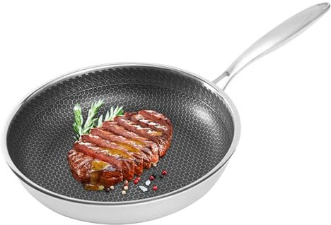 Kikcrrou Bratpfanne 28 cm, Edelstahl Pfanne mit Wabenstruktur,Antihaftbeschichtung, Abnehmbarer Griff, Geeignet für Alle Herdarten