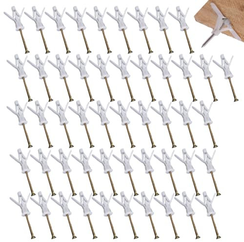 Auriselle Paquet de 50 Chevilles Brique Creuses pour Hélicoptère Chevilles pour Plaques de Plâtre avec Vis Chevilles en Ricin pour Plaques de Plâtre Cloisons Creuses Plaques de Fibres Sèches