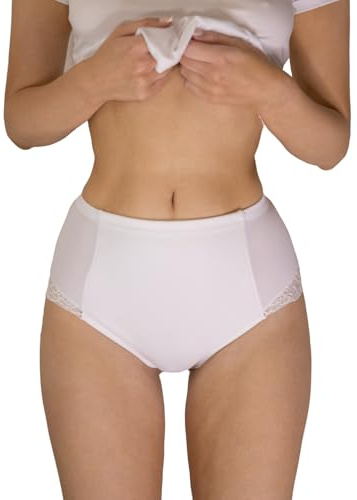 BeMyco Mutande Contenitive Donna in Pizzo e Vita Alta – Eleganti e comode, Slip Donna Cotone e Pizzo Made in Italy, Disponibili in Bianco, Nero e Nudo (IT, Testo, XS, Regular, Regular, Bianco)