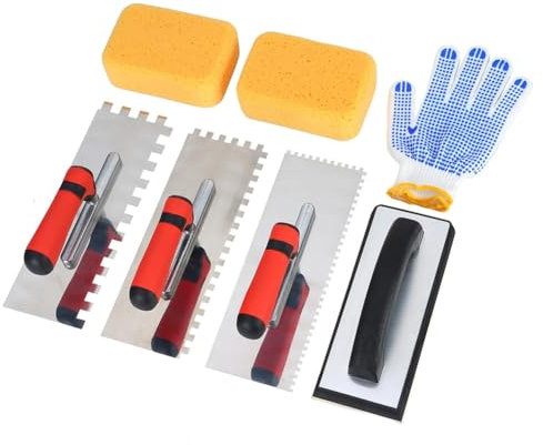 Koolenry Set di Cazzuola Quadrata con Frattazzo In Gomma, Spugne per Stuccatura e da, Ideale per Cemento, Calcestruzzo, Piastrelle di Muratura.