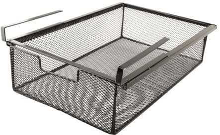 Fenteer Tiroir sous Bureau En Métal Panier de Rangement Glissant Conteneur Invisible Organisateur de Bureau Étagère Fixe Adapté pour Le Salon La Chambre La Sa, Noir