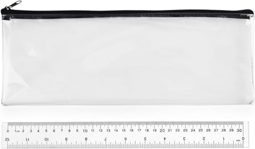 Surcotto 32cm Clear Pencil Case for Exams, 30 cm Ruler Included, Large Long Transparent See Through Pencil Case for GCSEs, 1 Pcs, 32cm Clear-Black