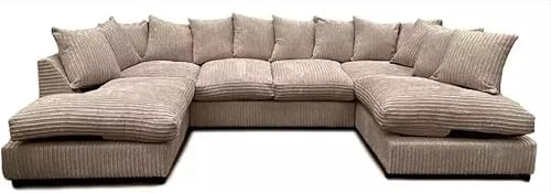 Jumbo Cord U Shaped Sofas - Washable Fabric Corner Sofa Grey - Comfortable 3 and 2 Seater Scatter Back - Large U Shape Bishop Modular Settee - Sofa Bed for Living Room Lounge (Camel, Scatterback)