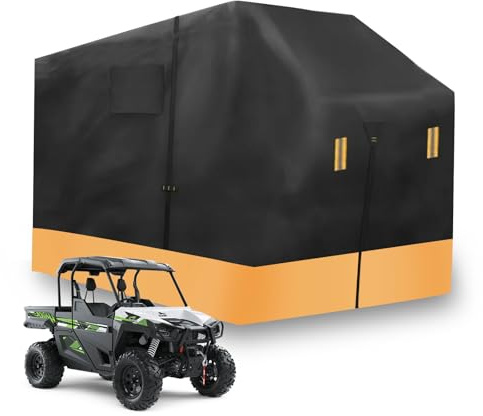 ATV Cover Protective Cover, SANEIYA Waterproof Heavy Duty 4 Wheeler Cover with Buckle for Quad Motorcycle Outdoor with Reflective Stripe 241x127x122cm