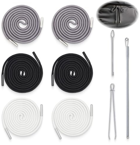 9 pezzi cordoncini di ricambio con aiuto per infilare – nero/bianco/grigio (2 pz ciascuno), incl. 3 utensili per pantaloni, felpe, giacche, shorts, sacchetti, cucito DIY