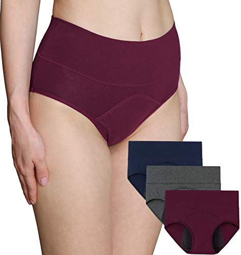 INNERSY Period Panties Menstruation Unterwäsche Wochenbett Auslaufsicher Slip Mehrpack 3 (38, Marine/Grau/Weinrot)