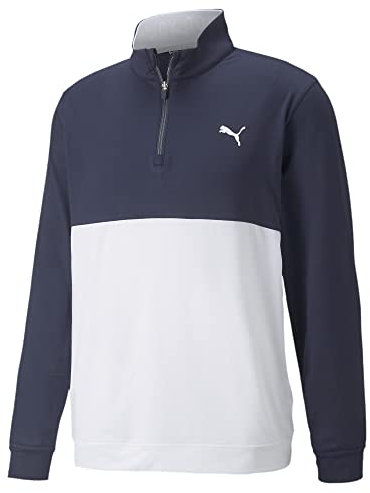 PUMA Mens Gamer Colorblock Quarter Zip Fleece Top Navy/White XXL