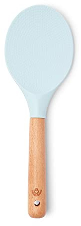 Spatule à riz Yum Asia Premium avec manche en bois de hêtre et silicone de qualité supérieure (Cuillère Spatule, Bleu ciel)