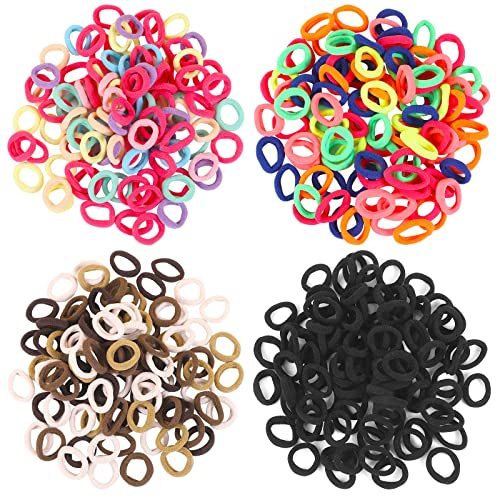 400Pcs Baby Hair Ties, 2cm Multicolor Toddler Hair Ties for Girls Cotton Soft Seamless Ponytail Holders Stocking Stuffers for Kids