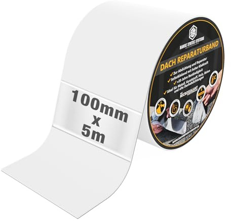 HSS Dach Reparaturband selbstklebend mit MicroSealant Klebstoff – für Dach & Abdichtungen – wasserdichtes Klebeband – Weiß – 100 mm x 5 m