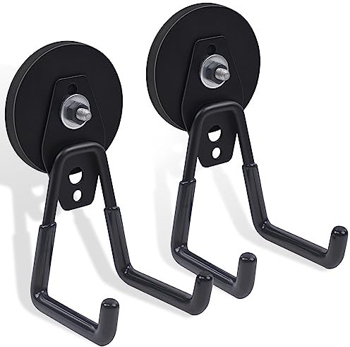 MAGXCENE Crochets magnétiques,66mm Aimants puissants avec crochets, Crochets magnétiques pour cuisine, garage，réfrigérateur, rideaux, salle de classe, barbecue, outils (Noir, 2 Pcs)