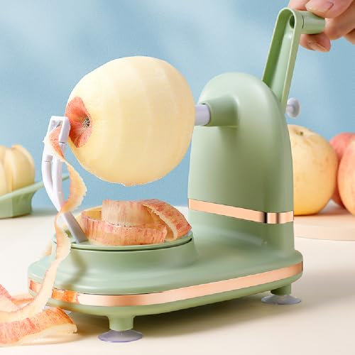 Manivela Peladora de Manzanas, Fácil de Usar, Peladora de Manzanas con Manivela de Acero Inoxidable para Cocina, Máquina Peladora de Frutas para el Hogar con Material PP (Verde