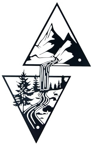 Decorazioni Parete Metallo - Montagne e Foreste, Design Moderno e Minimalista a Linee con Picco - Scultura da Parete in Metallo 3D per Soggiorno, Ufficio, Camera da Letto, Interni ed Esterni (Nero)