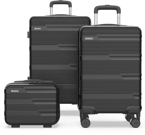 NUMADA - Juego de Maletas de Viaje 3 pzs Upfly T10 ABS. Cabina 55x40x20, Mediana 66x44x26 y Neceser Compartimentado. Set Maletas de Viaje Seguras y Resistentes | Negro
