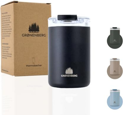 Groenenberg termosmugg 320 ml | Kaffemugg To Go 100 % läckagesäker | Håller minst 4 timmar varm | Coffee to go mugg av återvunnet rostfritt stål (svart)