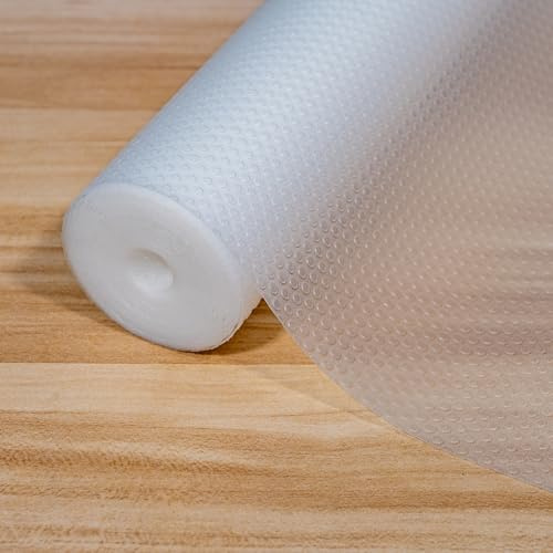 Tappetino per cassetti impermeabile Tappetini Non-adesivo EVA Plastica Rotolo per Mensola Cassetto Frigorifero Tavolo Mobile Cucina Lavello Ripiani, Ritagliabili 44cm x 400cm Bianco trasparente
