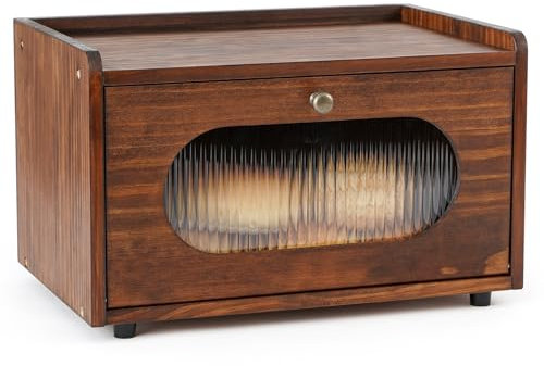 Sunhoo Bread Box for Kitchen Countertop Storage Wooden Breadbox Holder Container Morden Rustic Fresh Bread Keeper Farmhouse Stackable Organizer Bin for Homemade Food Shelf Acrylic Window (Brown)