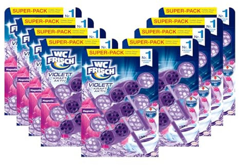 WC FRISCH Violett Kraft Aktiv Magnolie 9x(3x50 g), WC Reiniger mit innovativer Geruchs-Stopp-Formel, Duftsteine für extra Frische und eine sichtbare Reinigung, 9er Pack