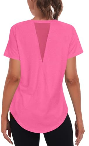 Jlowesun Maglietta Sportiva da Donna Manica Corta, Casual Leggera Traspirante Funzionale Maglia Posteriore Sport Top Donna, Allenamento Adatta per Fitness Camicia
