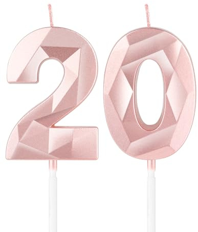 Rose Gold 20th Birthday Candles,3D Number 20 Candle for Cake,Girls 20th Birthday Decorations,Rose Gold 20 Candle Cake Topper for Girls Her Him Birthday Party Wedding Decorations