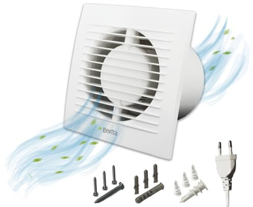 H&C VENT Ventilador de baño de 100 mm de diámetro con sensor de humedad con temporizador, ventilador de baño IPX4, 15 W, 100 m³/h, 32 dB, ventilador de extracción para baño, cocina, garaje,
