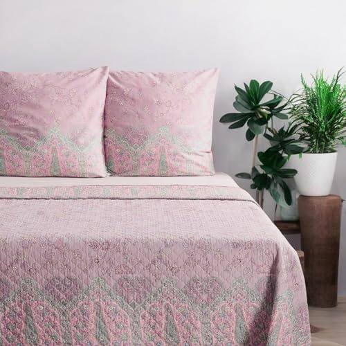 Bassetti Colcha de matrimonio Granfoulard Indian Roses Lila 265x255cm - Algodón 100% - Primavera Verano