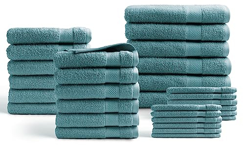 DoubleDry Hotel Collection Handtuch-Set - 30 Stück - 100% Baumwolle - 500 g/m² - Weich - Saugfähig - Oeko-TEX Zertifiziert (Denim Blau)