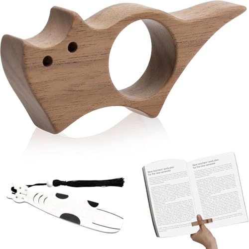 Chat Bague de Lecture Porte Page de Livre en Bois Lisse Accessoire Lecture Porte Page Livre Porte Page Livre Pouce Cadeaux Idéaux Pour Les Lecteurs de Livres et Accessoires de Lecture