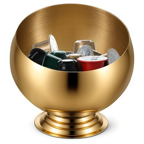 YBEATY Coffee Pod Holder Bowl, Coffee Capsule Sugar Container Gold Stainless Steel Candy Dish Fruit Jar Espresso Coffee Pod Storage Organizer for Kitchen Countertop Office Desk Breakroom