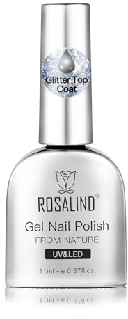 Rosealind Glitter Top Coat UV nagellack, 11 ml gel nagellack glitter överlack, soak-Off UV LED-topprock för gelnaglar nagelkonst manikyrset