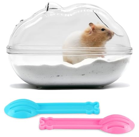 Bain de sable transparent pour hamster, récipient de bain amovible avec 2 pelles, petit animal de compagnie avec plateau anti-déversement pour hamsters nains, gerbilles, souris et petits rongeurs, 16