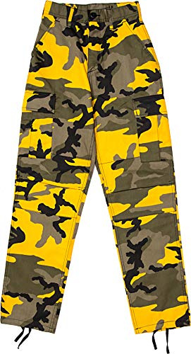 Mens Yellow Camouflage Tactical BDU Pants Military Cargo Fatigues Camo Fashion Trousers - XL (42 x 32)