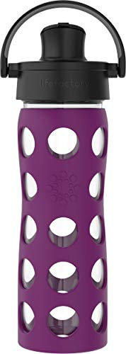Lifefactory 16-Ounce Glass Water Bottle with Active Flip Cap and Protective Silicone Sleeve, Plum