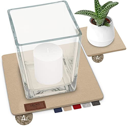 sølmo I Design Untersetzer Eckig Filz Groß & Klein - 8er Set für Vasen, Gläser, Blumen, 20cm & 10cm, Filzuntersetzer, Tischuntersetzer, Topfuntersetzer, Beige (Sahara Dust)
