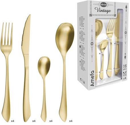 AMEFA - Coffret 16 couverts de table pour 4 personnes - Instinct - Acier inoxydable 18/0, Finition PVD (Physical vapor deposition) - Champagne