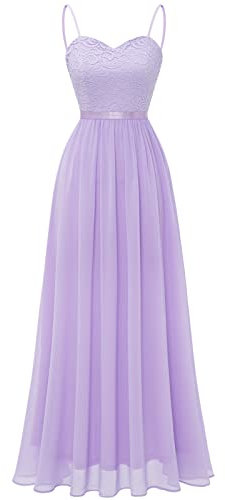 DRESSTELLS Robe de Soirée Longue Femme avec Bretelles Réglables et Dentelle Florale, Robe de Demoiselle d'honneur Élégante et Confortable pour Mariage, Bal et Autres Occasions Lavande XL