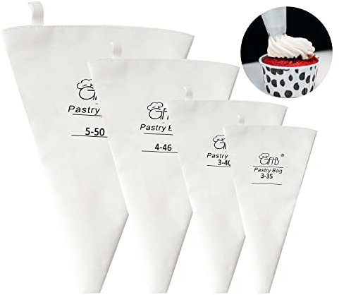 Spritzbeutel, Torten Zubehör Premium Spritzbeutel Wiederverwendbar Einzeln - Spülmaschinen geeigneter Mehrweg Spritzbeutel Groß aus Baumwolle 4 Pcs