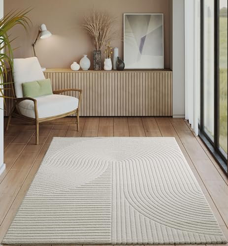 the carpet Everest - moderner Kurzflor Teppich Wohnzimmer Schlafzimmer mit Hoch-Tief-Effekt, 3D Effekt, hohe Flordichte und angenehm weich, Panglao Design, Creme, 160 x 230 cm