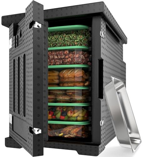 Portador aislado de bandejas para alimentos, caja caliente de 80 cuartos para catering con bandeja de acero inoxidable, caja calentadora de alimentos para restaurantes, reuniones familiares, viajes
