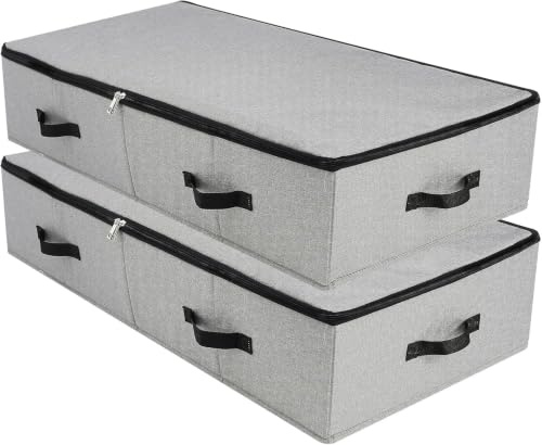 Omygarden - Hopfällbar förvaringslåda i tyg under sängen med plastfodral, behållare för filtar, kläder och kuddar, organizer för sovrum och garderob, 90×42×18cm