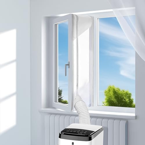 Fensterabdichtung für Mobile Klimageräte, Wäschetrockner, Ablufttrockne, Klimaanlage Fensterabdichtung, 400cm Hot Air Stop zum Anbringen an Fenster, Flügelfenster, Dachfenster, Kein Bohren -Weiß