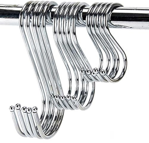 15 PCS Stainless Steel S Hook - S Shaped Hanging Metal Hooks Multi Purpose Hanging Hangers Hooks with Round Ball Ends for Kitchen, Bedroom, Bathroom, Office -3 Sizes