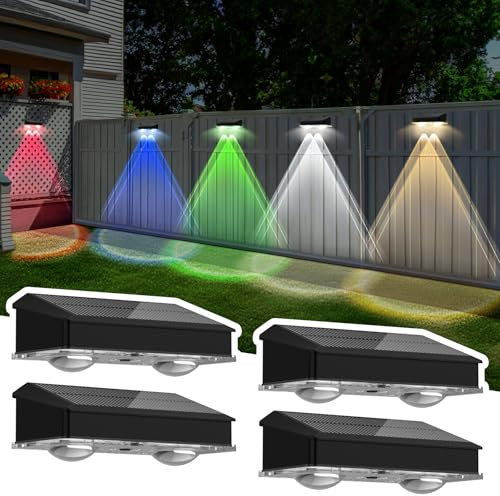 YIFMOO Solarlampen für Außen, 4 Stück Wasserdicht Solar Wandleuchte Aussen, Solarleuchten für Außen Garten mit 4 Modus-Warmweiß/Kaltweiß/2 RGB Modi, LED Gartenleuchten für Terrasse Wand Treppen Zäune
