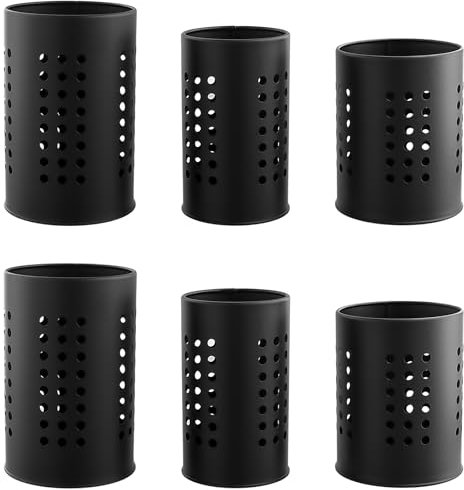 HEIYUET Lot de 6 Egouttoir Couvert, Pot à Ustensile de Cuisine, Porte Couverts Cuisine, en Acier Inoxydable Noir, Grand/Moyen/Petit