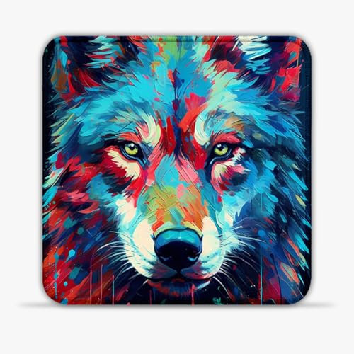 LJSPTU Gaming Mouse Mat Wolf Drawing Portable (8-inch Heat-Resistant Stitched Edges Non-Slip Base 360° Smooth Tracking for Esports, Compact for Travel Gaming Setup