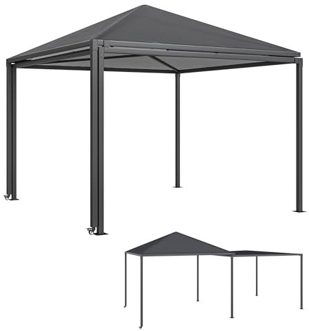 Outsunny 3 x 3(m) Garden Gazebo Canopy with Extendable Awning and Wheels