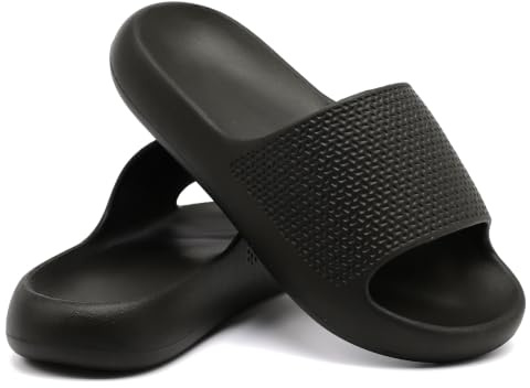 Uonesone Zapatillas Mujeres Hombres,Verano Nube Ortopedia Chanclas Antideslizante Secado Rápido Punta Abierta Súper Suave Cómodo Suela Gruesa Sandalias(Negro,44/45 EU)